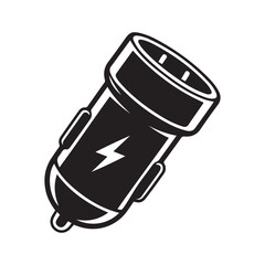 Car charger icon or logo - vector black power adapter symbol or design element. with white background