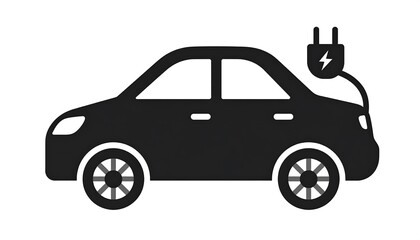 Obraz premium Simple black silhouette of an electric car with charging plug