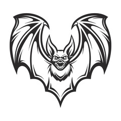 Halloween Bat Outline Vector Icon &ndash; Flying Bat Silhouette Minimal Line Art for Haunted Night, Horror Party, and Scary Decoration