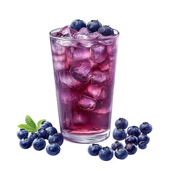 Refreshing blueberry drink with ice cubes and fresh blueberries perfect for summer refreshment and healthy lifestyle for food blogs on transparent background