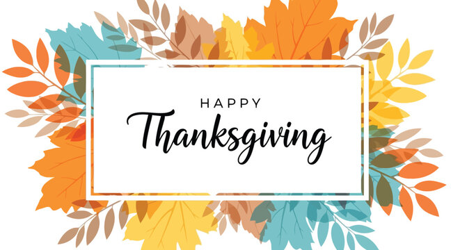 Vector illustration of happy thanksgiving text with colorful autumn leaves for thanksgiving