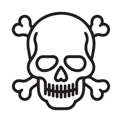 Skull linear icon. Vector thin line crossbones symbol or logo element in thin line style. with white background