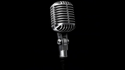 Classic vintage microphone on a black background. Music and performance.