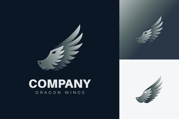 Vector graphic illustration of Dragon Wings Logo Design with Abstract Dragon Head and Wing Symbol for Fantasy, gaming, security, sports teams