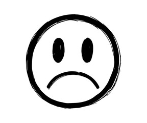 Black grunge sad face symbol isolated on white