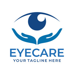  Eye care logo vector illustration template. Simple letter blue and black