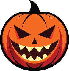 Scary Halloween Pumpkin Face Vector Illustration with Evil Smile and Glowing Eyes