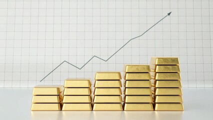 Stacks of gold bars with a rising graph in the background, symbolizing wealth and financial growth.
