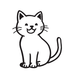 Cat Doodle Black and White Illustration Vector Image Cute Kitten Sketch Line Art Drawing Silhouette
