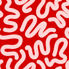 Fun colorful line doodle seamless pattern for kids birthday party or celebration background, trendy design with scribble shapes on black backdrop