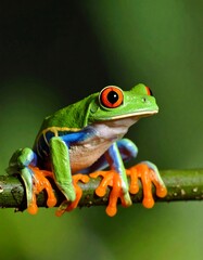 Fototapeta premium Vibrant red-eyed tree frog on a branch