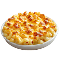 Delicious homemade macaroni and cheese with a golden crust served in a white bowl perfect for comfort food cravings and family dinners tonight on transparent background