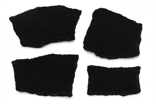 Four dark slates with jagged edges creating a rustic and natural feel, perfect for displaying text or designs on a transparent background