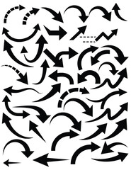 Collection of arrow vector graphic design elements for direction and navigation usage needs silhouette