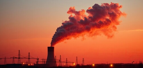 Toxic smoke billowing from industrial smokestack, polluting air, environment, clouds