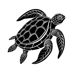 Fototapeta premium Black and white illustration of a swimming sea turtle