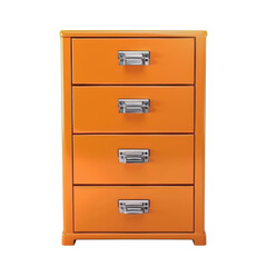 Orange filing cabinet with four drawers and silver handles