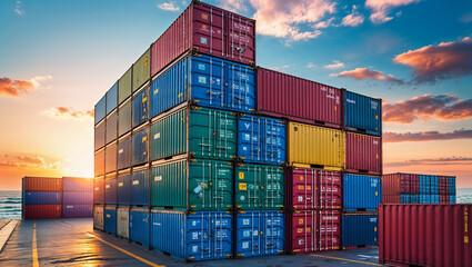 Fototapeta premium Container yard with cargo logistics for international import export shipping