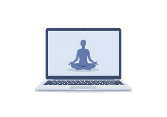Laptop displaying meditating silhouette on transparent background