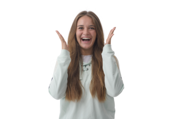 Portrait of a surprised cheerful young woman