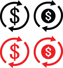 refund money icon thin flat outline style. Money transfer icon with circular arrows vector icons,  Chargeback vector flat icons  illustration,
