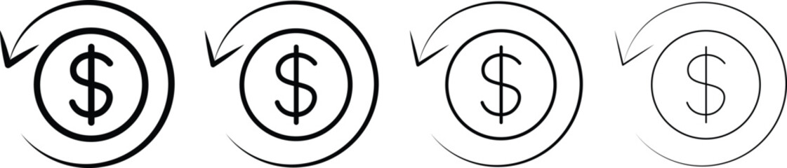 refund money icon thin flat outline style. Money transfer icon with circular arrows vector icons,  Chargeback vector flat icons  illustration,
