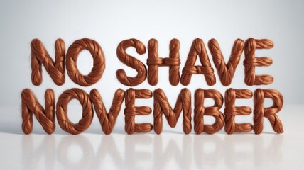 Creative design featuring No Shave November phrase spelled with braided reddish brown strands of hair, arranged against neutral gradient background for awareness campaign