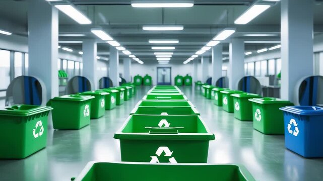 Green Recycling Bins Row Clean Office Environment Eco Friendly Waste Management System