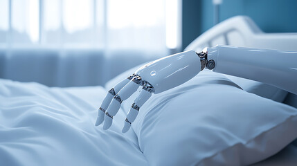 Robotic Arm Resting on a Pillow in a Hospital Setting