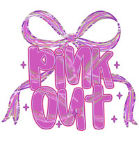 Funky bold pink out typography design with bow and abstract background pattern illustration