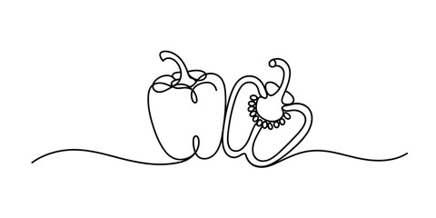Bell Peppers Continuous One Line Drawing Vector Illustration