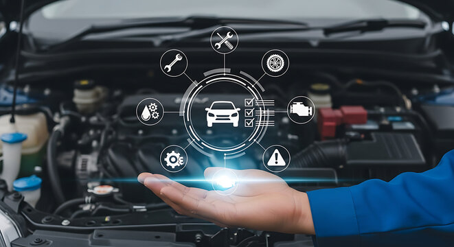 Car Maintenance Concept Automotive Technology with Hand and Engine