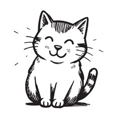 Cat Doodle Black and White Illustration Vector Image Cute Kitten Sketch Line Art Drawing Silhouette
