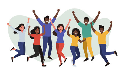 Diverse Group of Joyful People Jumping and Celebrating Success