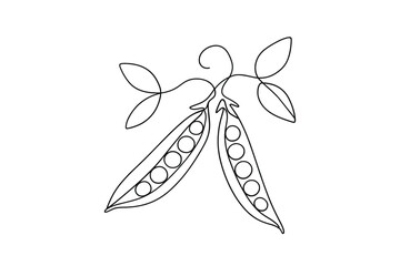 Pea Pod with Leaves Minimal Line Art Illustration