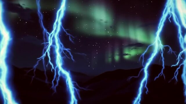 Surreal Lightning Aurora Night Sky