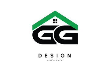 GG Letter Logo – Green Roof House Monogram for Real Estate & Home Branding
