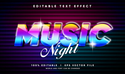 music night 3d vector text effect editable with modern style