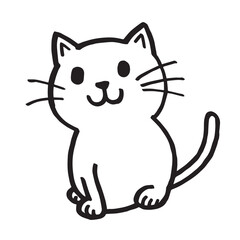 Cat Doodle Black and White Illustration Vector Image Cute Kitten Sketch Line Art Drawing Silhouette