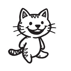 Cat Doodle Black and White Illustration Vector Image Cute Kitten Sketch Line Art Drawing Silhouette
