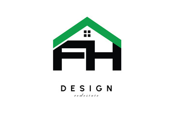 FH Letter Logo – Green Roof House Monogram for Real Estate & Home Branding
