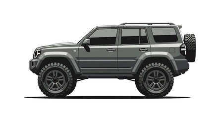 Detailed Illustration of a Gray Off-Road Vehicle with Bold Tire Design