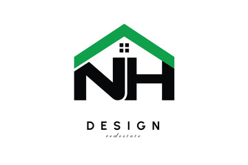 Obraz premium NH Letter Logo – Green Roof House Monogram for Real Estate & Home Branding