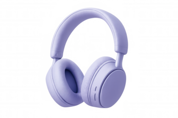 Lavender wireless headphones floating on a transparent background, perfect for music lovers and podcast enthusiasts