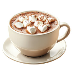 Creamy hot chocolate with marshmallows in a mug on a saucer perfect for a cozy winter treat and holiday season indulgence a sweet and warm beverage on transparent background