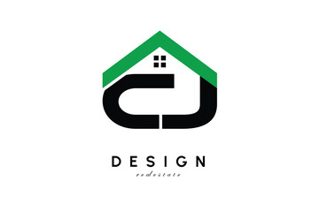 CJ Letter Logo &ndash; Green Roof House Monogram for Real Estate & Home Branding