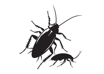 cockroach logo silhouette vector, cockroach silhouette vector illustration, roach silhouette vector logo, silhouette of cockroach insect, cockroach insect logo silhouette vector on white background.