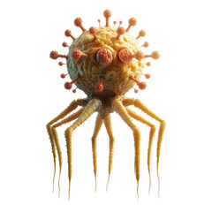 Detailed 3d render of a bacteriophage virus with its complex structure and tail fibers against a for scientific visualization use on transparent background