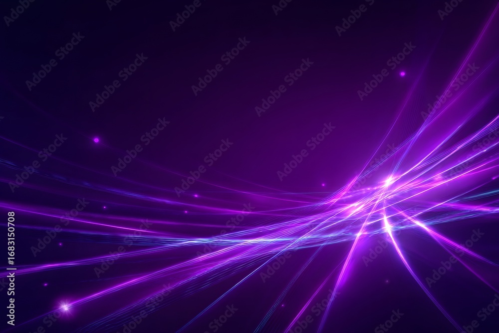 Wall mural abstract purple background with laser beams and light rays. neon lights, glow effect for dynamic dig