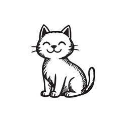 Cat Doodle Black and White Illustration Vector Image Cute Kitten Sketch Line Art Drawing Silhouette